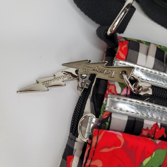 Betseyville Crossbody Bag Purse Black White Red Flowers - Picture 3 of 8